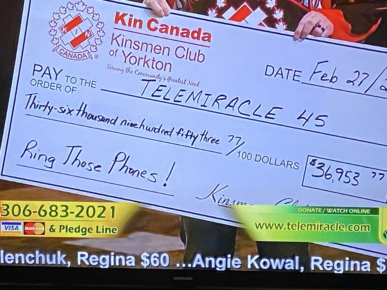 Yorkton Kin donate $36,953.77 to TeleMiracle 45 